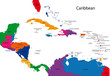 Colorful Caribbean map with countries and capital cities Colorful Caribbean map with countries and capital cities