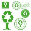 Recycled written inside the stamp. Green grunge rubber stamp wit