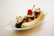 Ice cream with banana in glass blow.
