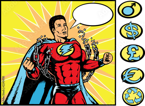 Vector: Superhero breaking chains. Superhero breaking chains.