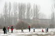 Hikers Snow Gudar mountains    Teruel province Aragon Spain