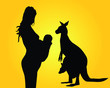Silhouettes of the woman of mother and a kangaroo Silhouettes of the woman of mother and a kangaroo