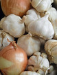 Cloves of garlic and onion.