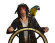 Illustration: Pirate at Captain's Wheel Pirate at Captain's Wheel