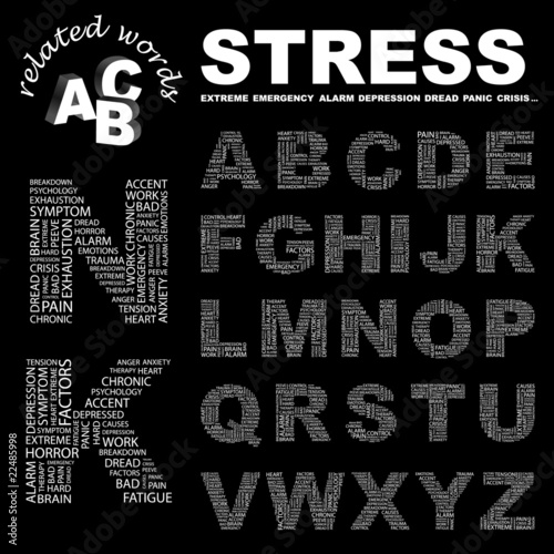 Vector: STRESS. Alphabet. Illustration with different association terms. STRESS. Alphabet. Illustration with different association terms.
