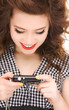 happy teenage girl with digital camera happy teenage girl with digital camera