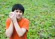 Cute man drinking coffee outdoor