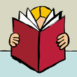 Person reading a big red book
