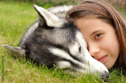 Girl and her friend, siberian husky