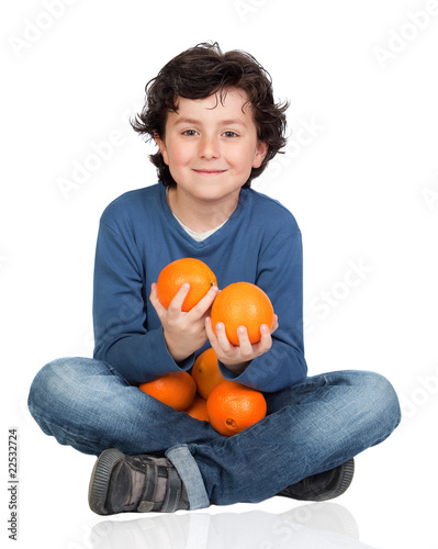 Funny Pictures Of Oranges. Funny child with many oranges