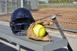 Yellow Softball, Helmet, Bat, and Glove