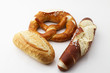 Laugenstange, Baguettebrötchen und Brezel