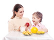 women and boy with breakfast