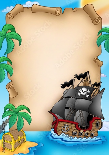 Illustration: Parchment with pirate vessel Parchment with pirate vessel
