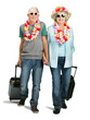 Sweet senior couple on holiday on white background