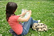 girl explores the location on the map