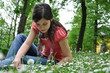 girl explores the location on the map