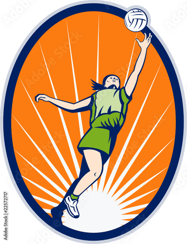 Vector: Netball player rebounding for ball Netball player rebounding for ball