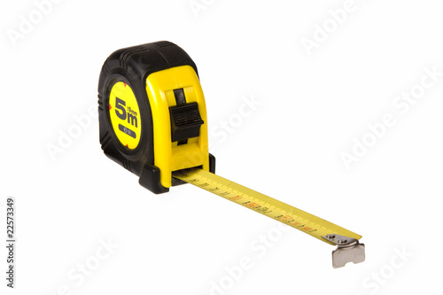 Photo: Yellow measure tape isolated on white background Yellow measure tape isolated on white background