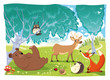 Animals in the wood. Funny cartoon and vector illustration