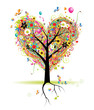 Happy holiday, heart shape tree with balloons Happy holiday, heart shape tree with balloons
