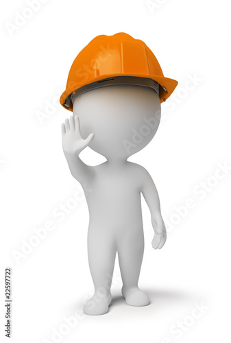 Illustration: 3d small people - worker at a stop pose 3d small people - worker at a stop pose