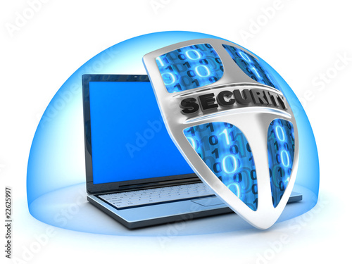 Illustration: laptop and shield laptop and shield