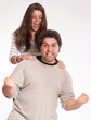 Strong man and admiring girl