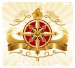 Travel and adventures vintage emblem with golden compass rose