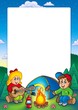 Frame with camping kids