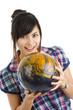 pretty woman with bowling ball
