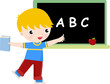School boy writing on blackboard