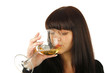 The girl drinks wine