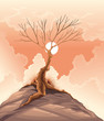 Landscape with tree. Vector illustration.