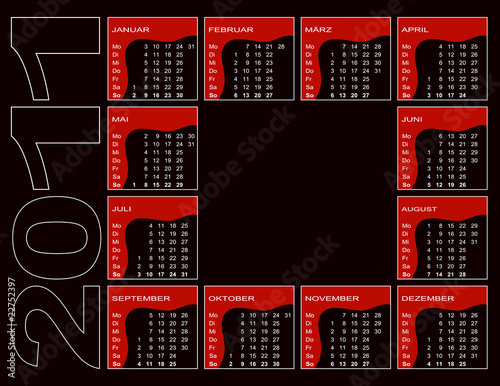 Kalender 2011 auf schwarz - deutsch (Woche beginnt mit Montag).