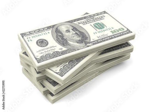 Stack of one hundred dollar bills isolated on white background Stack of one hundred dollar bills isolated on white background