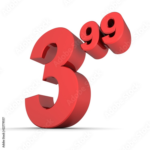 Illustration: Solid Price Tag Number 3.99 - Shiny Red Solid Price Tag Number 3.99 - Shiny Red