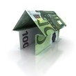Origami house of hundred euro isolated on white background Origami house of hundred euro isolated on white background