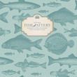 Vector: retro fish pattern (background behind label tiles seamlessly) retro fish pattern (background behind label tiles seamlessly)