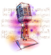 Vector Classic Microphone, watercolor background & notes Vector Classic Microphone, watercolor background & notes