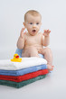Infant preparation for bath.