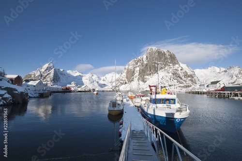 Photo: Fishing pier in Sund, Flakstadoya, Loftofen, Norway Fishing pier in Sund, Flakstadoya, Loftofen, Norway