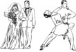 Wedding and dancers. Hand drawing sketch.