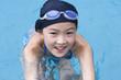 little asian girl in swimming pool