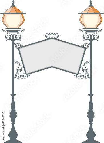 Vector: Wrought Iron Signage with Lamp Wrought Iron Signage with Lamp