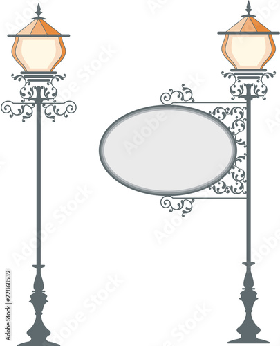 Vector: Wrought Iron Signage with Lamp Wrought Iron Signage with Lamp