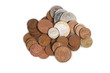 Heap of coins on white background