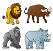 Wild Animal Cartoons - Rhino, Buffalo, Lion and Gorilla Wild Animal Cartoons - Rhino, Buffalo, Lion and Gorilla