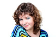 Beautiful cheerful smiling woman in colored dress