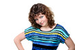 Beautiful strict woman in colored dress